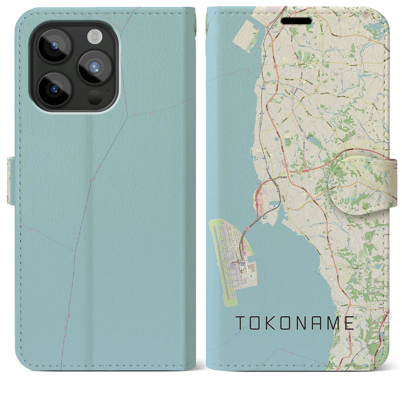 【常滑(愛知県)】地図柄iPhoneケース(手帳タイプ)ナチュラル・iPhone 15 Pro Max 用