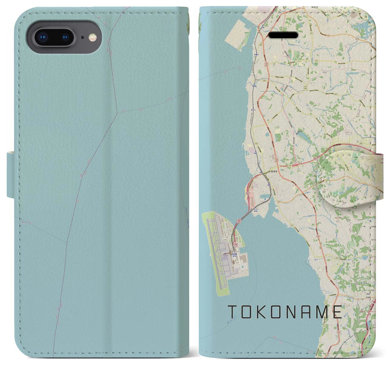 【常滑(愛知県)】地図柄iPhoneケース(手帳タイプ)ナチュラル・iPhone 8Plus /7Plus / 6sPlus / 6Plus 用