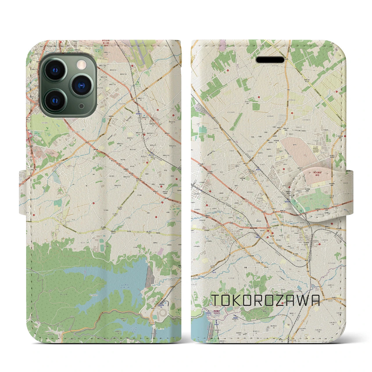 【所沢2(埼玉県)】地図柄iPhoneケース(手帳タイプ)ナチュラル・iPhone 11 Pro 用