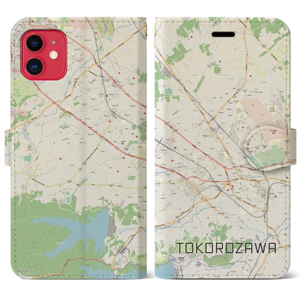 【所沢2(埼玉県)】地図柄iPhoneケース(手帳タイプ)ナチュラル・iPhone 11 用