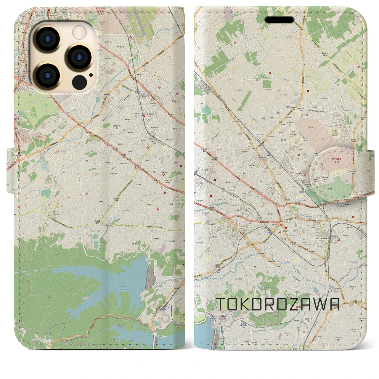 【所沢2(埼玉県)】地図柄iPhoneケース(手帳タイプ)ナチュラル・iPhone 12 Pro Max 用