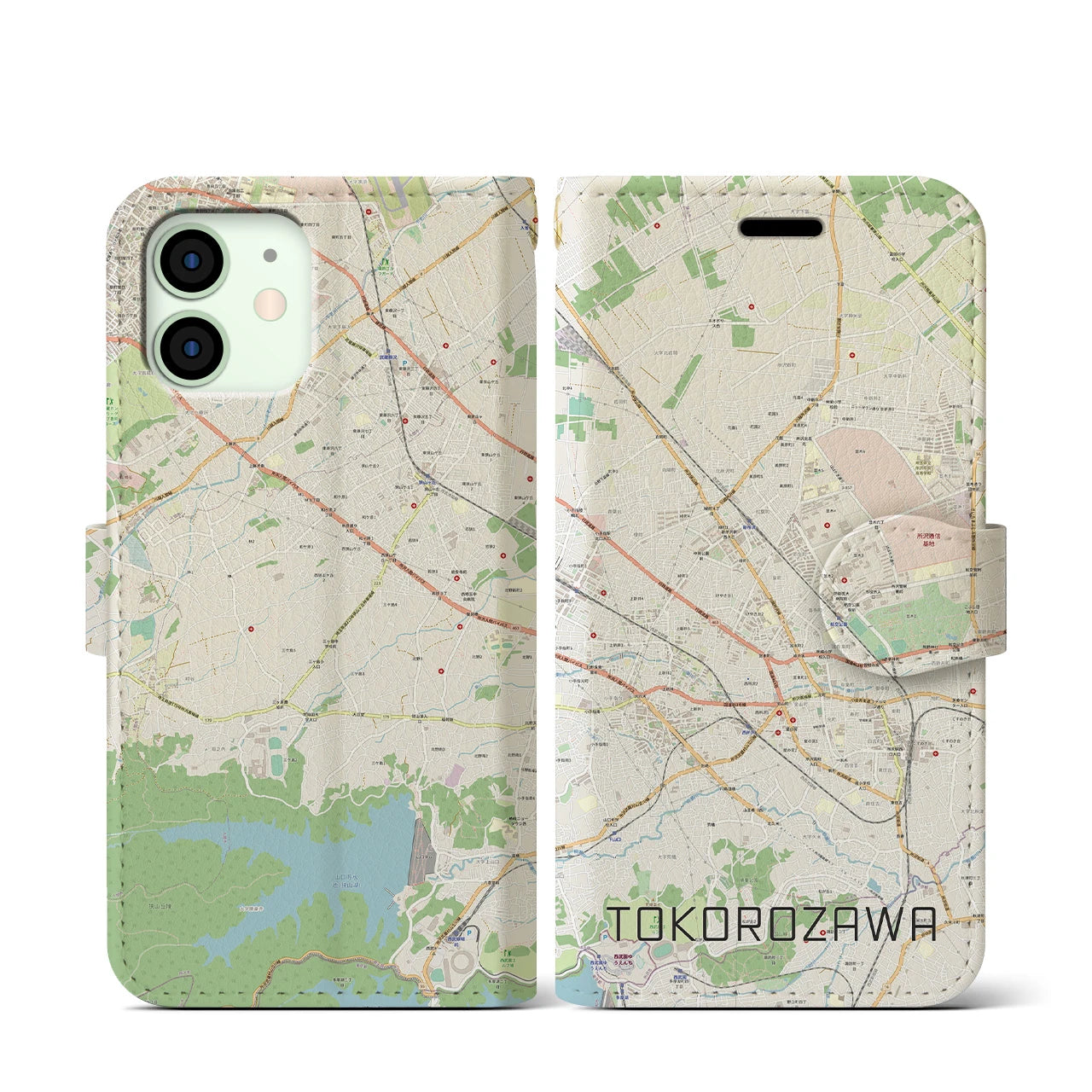 【所沢2(埼玉県)】地図柄iPhoneケース(手帳タイプ)ナチュラル・iPhone 12 mini 用