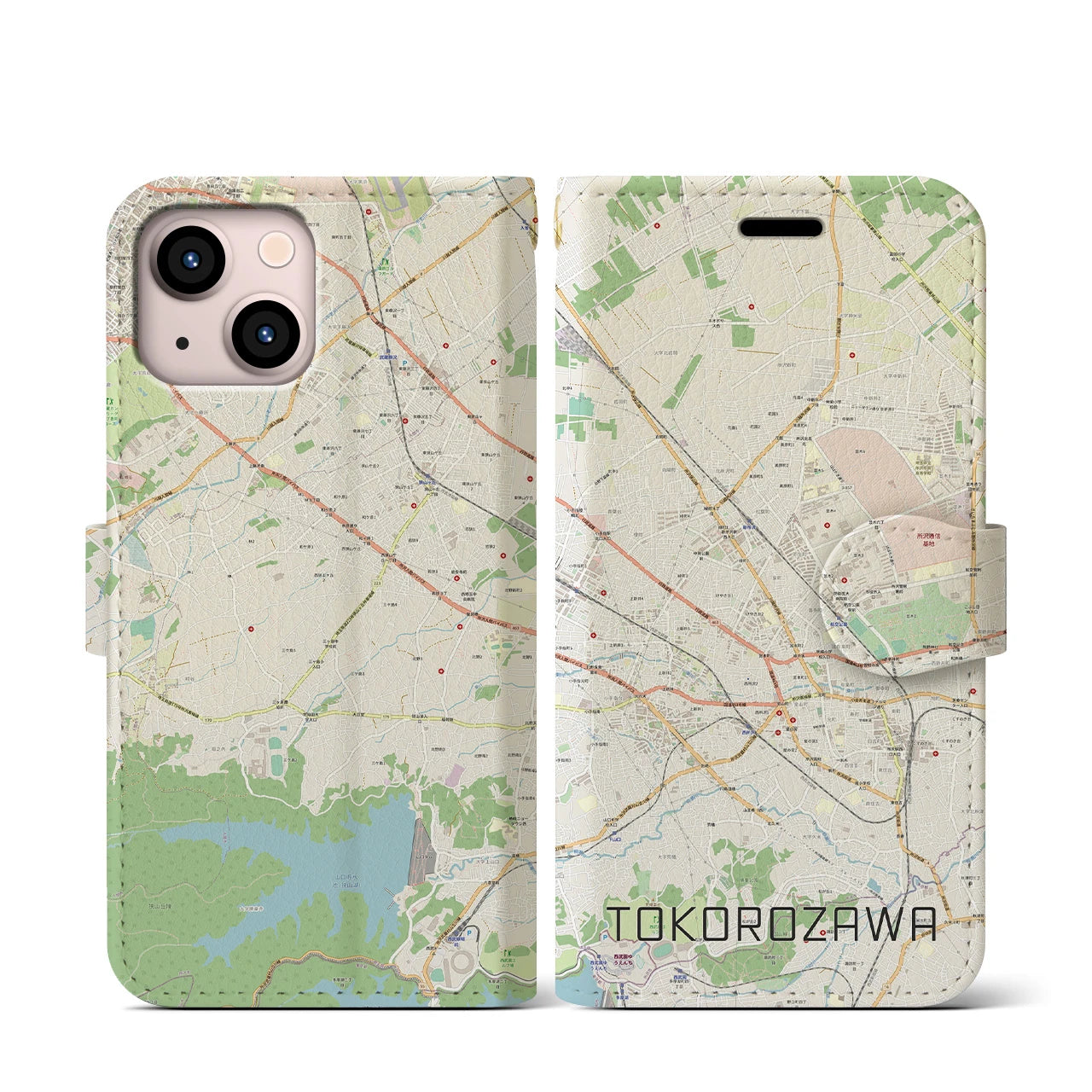 【所沢2(埼玉県)】地図柄iPhoneケース(手帳タイプ)ナチュラル・iPhone 13 mini 用