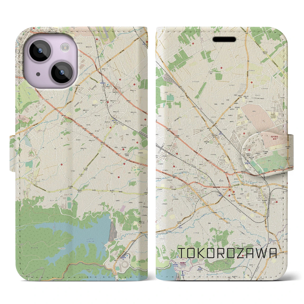 【所沢2(埼玉県)】地図柄iPhoneケース(手帳タイプ)ナチュラル・iPhone 14 用