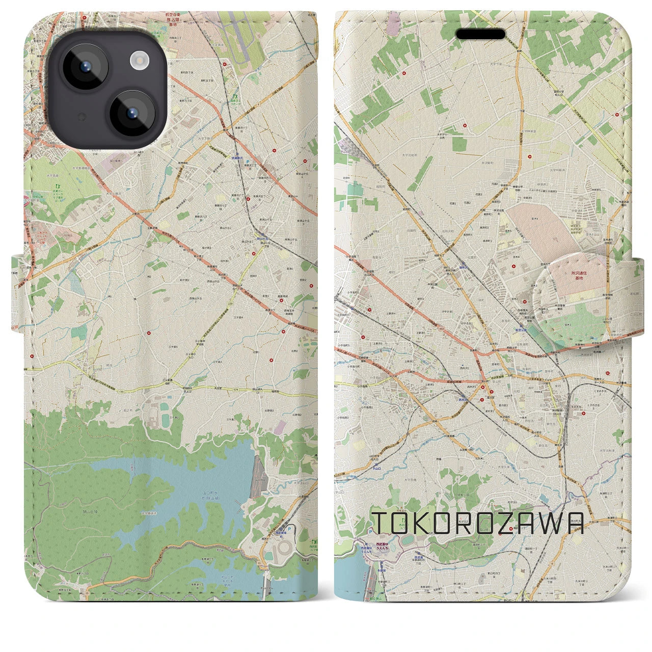 【所沢2(埼玉県)】地図柄iPhoneケース(手帳タイプ)ナチュラル・iPhone 14 Plus 用