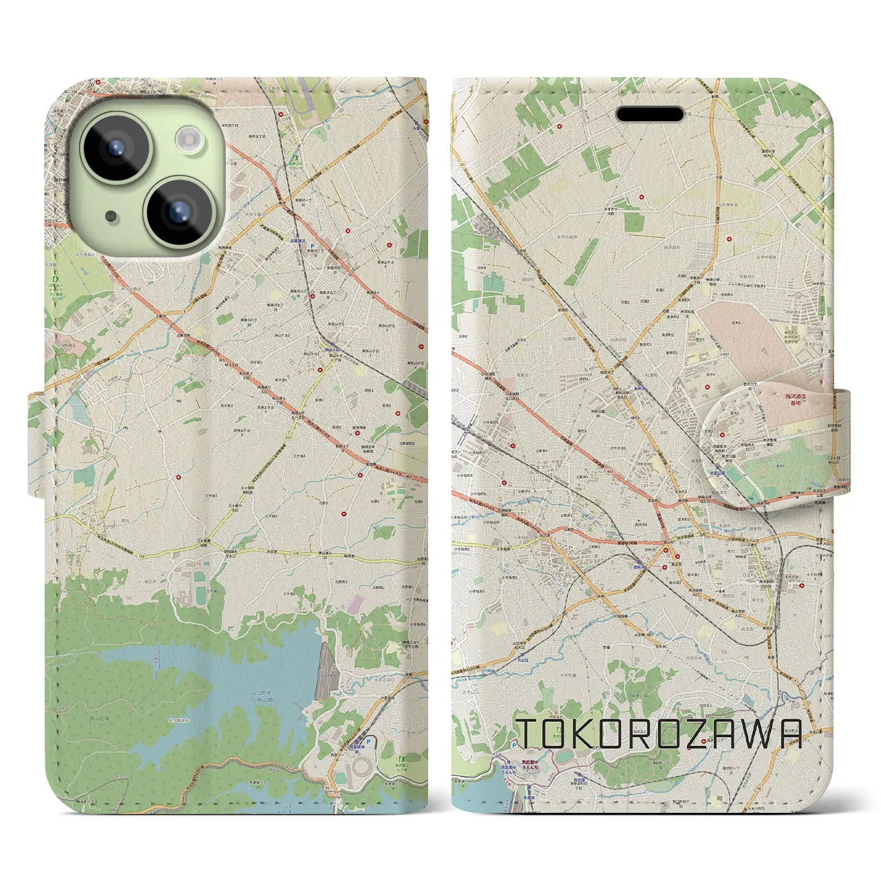 【所沢2(埼玉県)】地図柄iPhoneケース(手帳タイプ)ナチュラル・iPhone 15 用