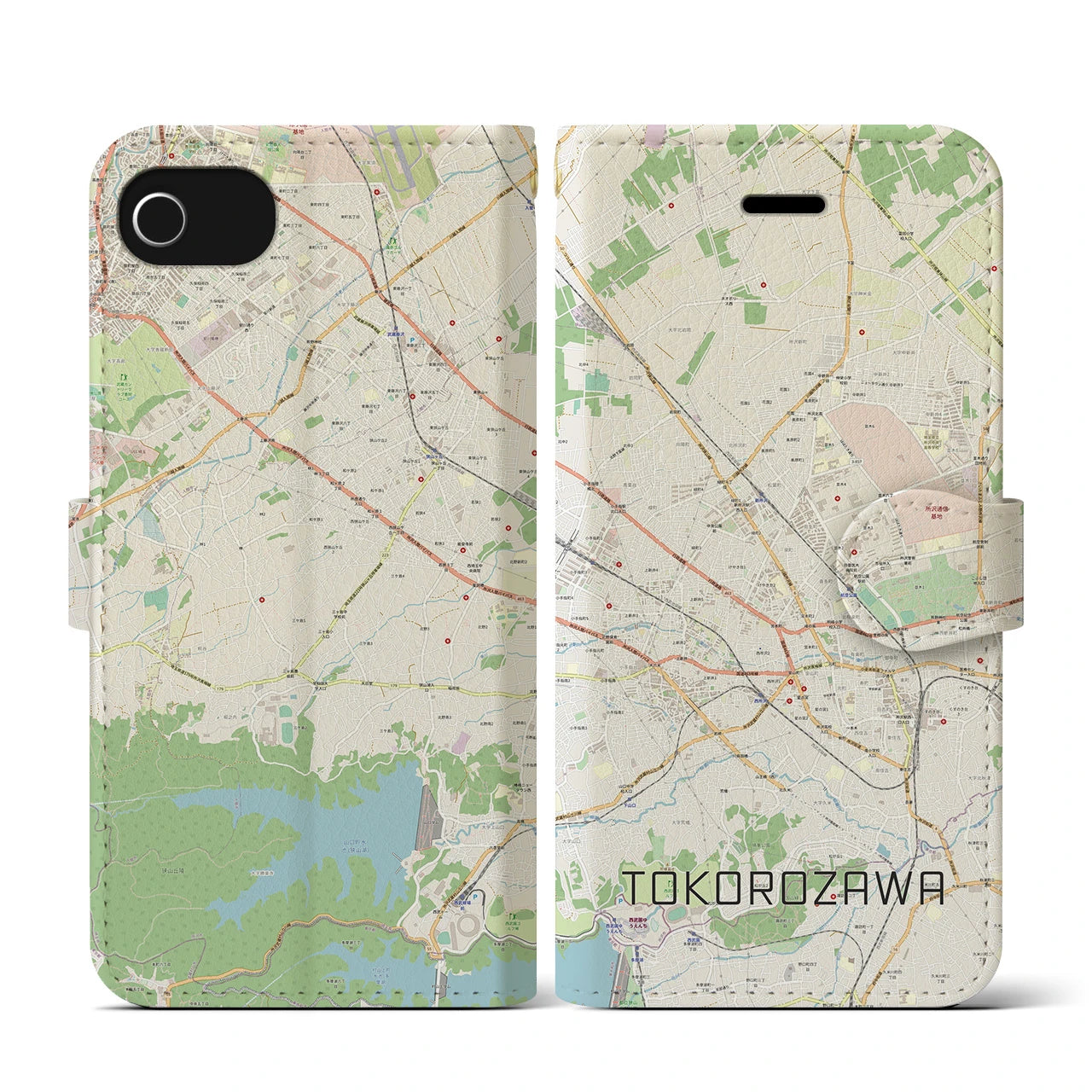 【所沢2(埼玉県)】地図柄iPhoneケース(手帳タイプ)ナチュラル・iPhone SE(第3 / 第2世代) / 8 / 7 / 6s / 6 用