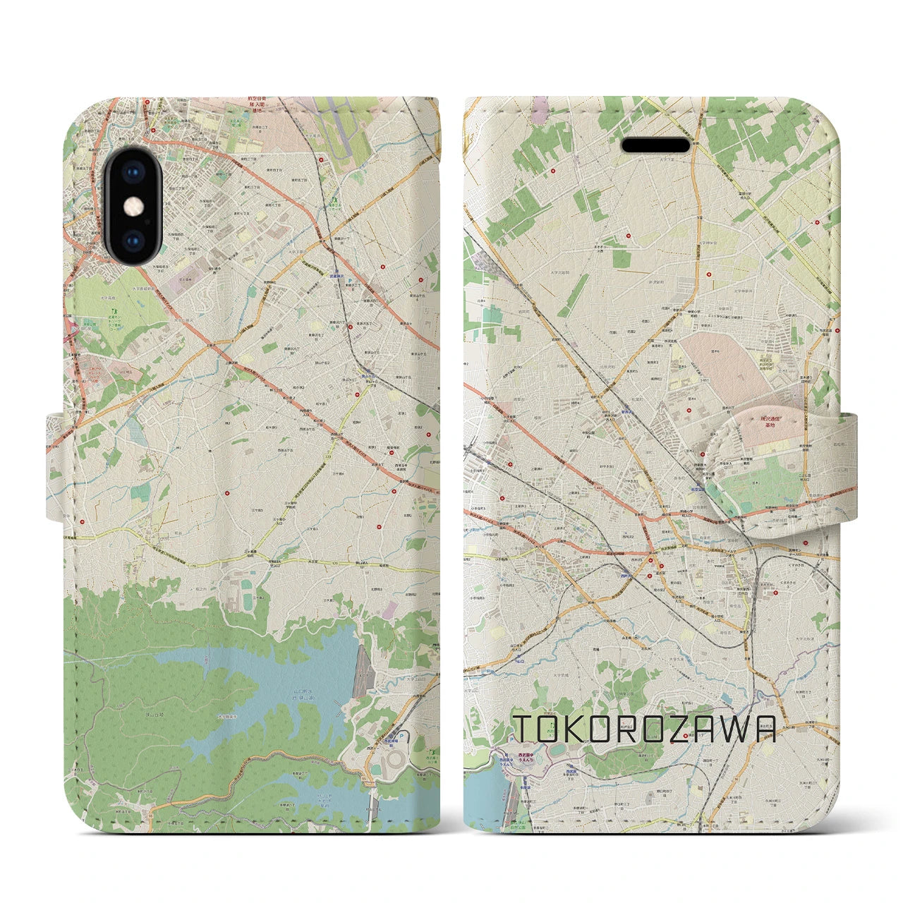 【所沢2(埼玉県)】地図柄iPhoneケース(手帳タイプ)ナチュラル・iPhone XS / X 用