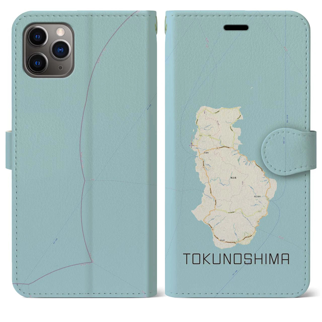 【徳之島(鹿児島県)】地図柄iPhoneケース(手帳タイプ)ナチュラル・iPhone 11 Pro Max 用
