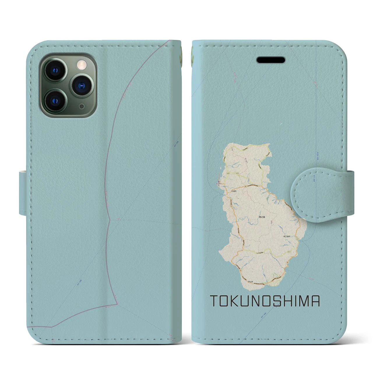 【徳之島(鹿児島県)】地図柄iPhoneケース(手帳タイプ)ナチュラル・iPhone 11 Pro 用