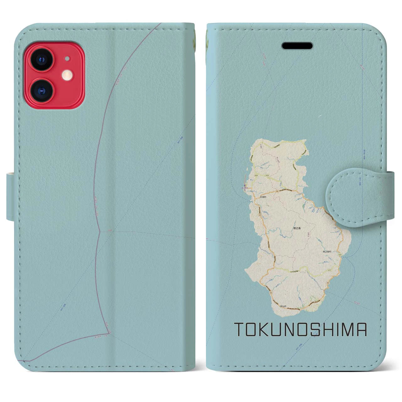 【徳之島(鹿児島県)】地図柄iPhoneケース(手帳タイプ)ナチュラル・iPhone 11 用