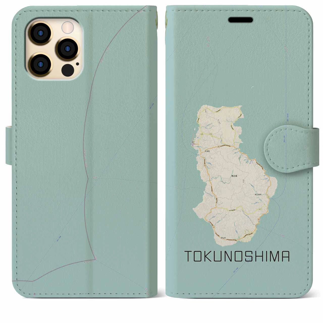 【徳之島(鹿児島県)】地図柄iPhoneケース(手帳タイプ)ナチュラル・iPhone 12 Pro Max 用