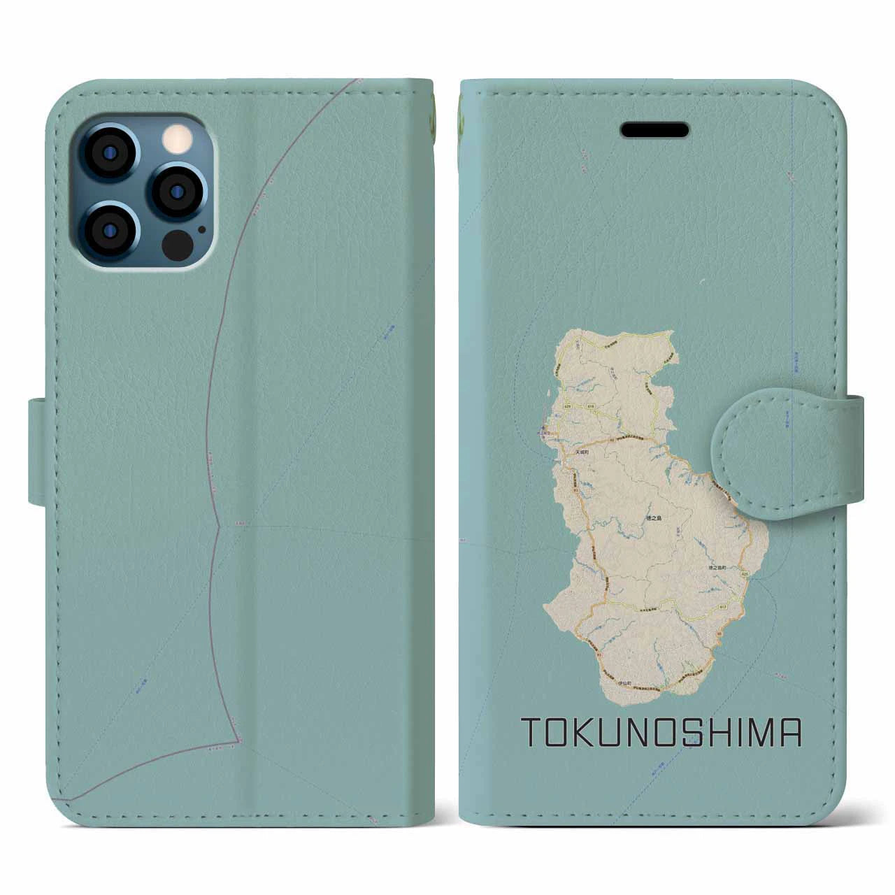 【徳之島(鹿児島県)】地図柄iPhoneケース(手帳タイプ)ナチュラル・iPhone 12 / 12 Pro 用