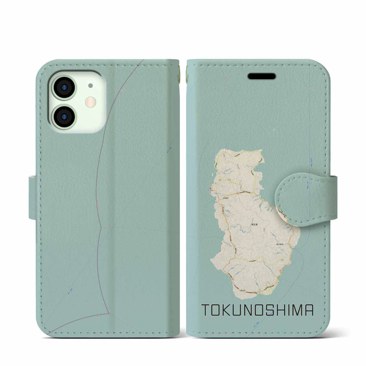 【徳之島(鹿児島県)】地図柄iPhoneケース(手帳タイプ)ナチュラル・iPhone 12 mini 用