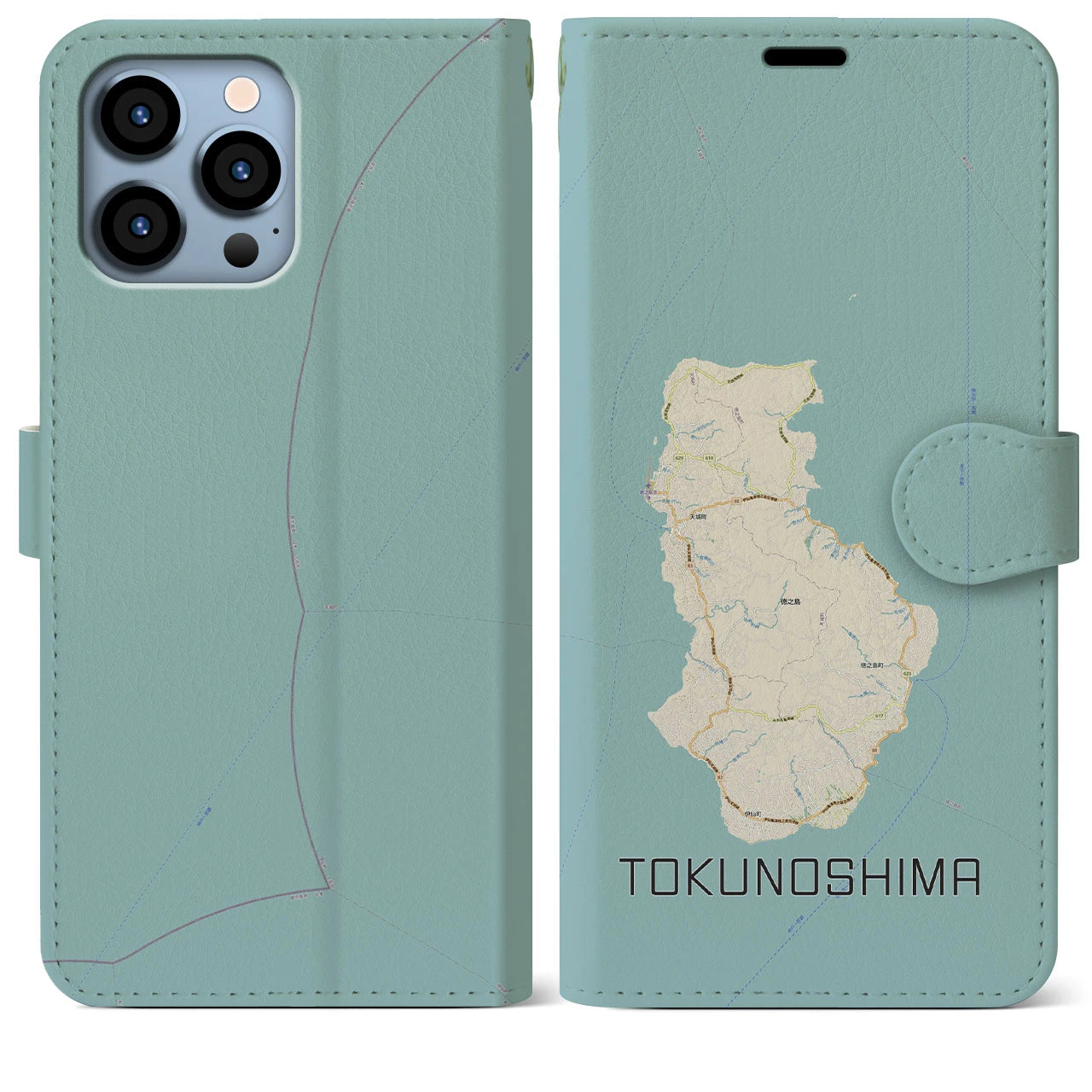 【徳之島(鹿児島県)】地図柄iPhoneケース(手帳タイプ)ナチュラル・iPhone 13 Pro Max 用