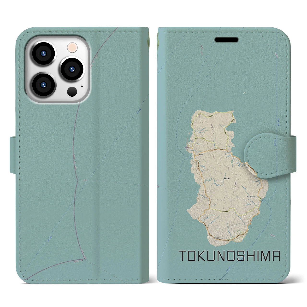 【徳之島(鹿児島県)】地図柄iPhoneケース(手帳タイプ)ナチュラル・iPhone 13 Pro 用