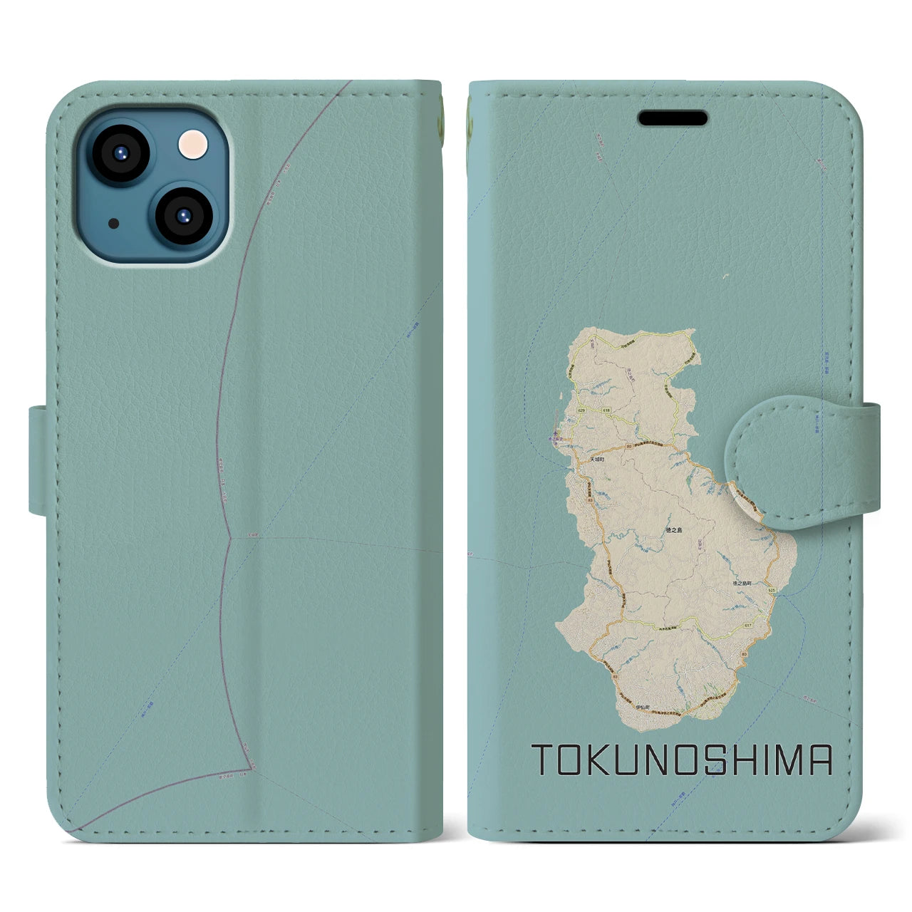 【徳之島(鹿児島県)】地図柄iPhoneケース(手帳タイプ)ナチュラル・iPhone 13 用