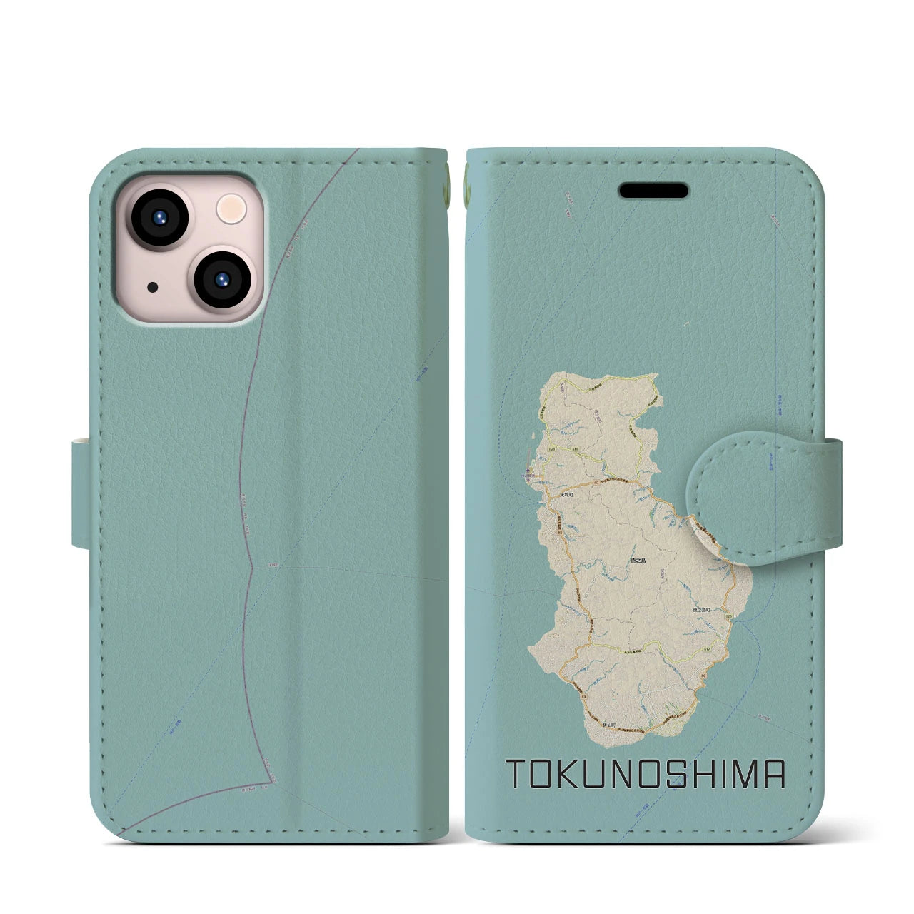 【徳之島(鹿児島県)】地図柄iPhoneケース(手帳タイプ)ナチュラル・iPhone 13 mini 用