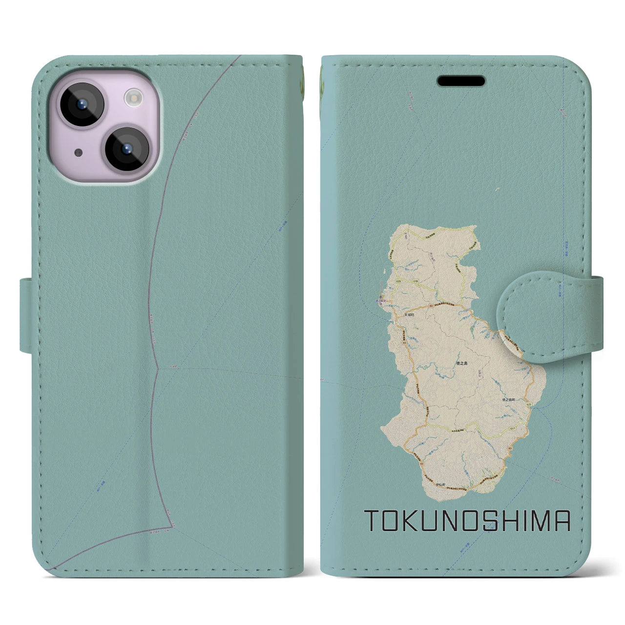 【徳之島(鹿児島県)】地図柄iPhoneケース(手帳タイプ)ナチュラル・iPhone 14 用