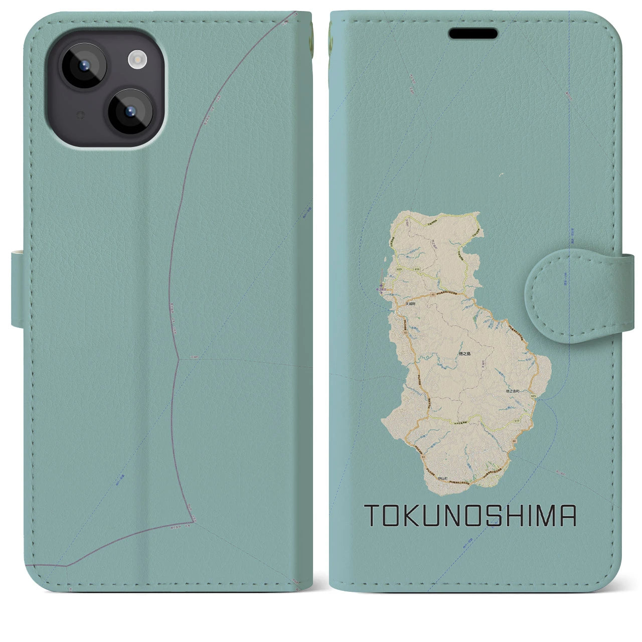 【徳之島(鹿児島県)】地図柄iPhoneケース(手帳タイプ)ナチュラル・iPhone 14 Plus 用