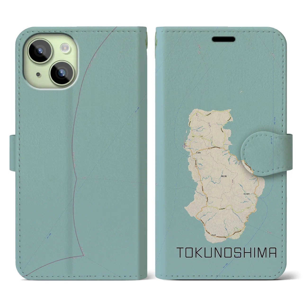 【徳之島(鹿児島県)】地図柄iPhoneケース(手帳タイプ)ナチュラル・iPhone 15 用
