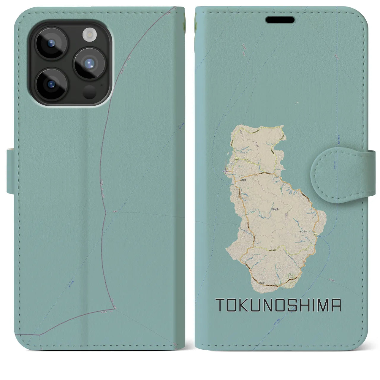 【徳之島(鹿児島県)】地図柄iPhoneケース(手帳タイプ)ナチュラル・iPhone 15 Pro Max 用