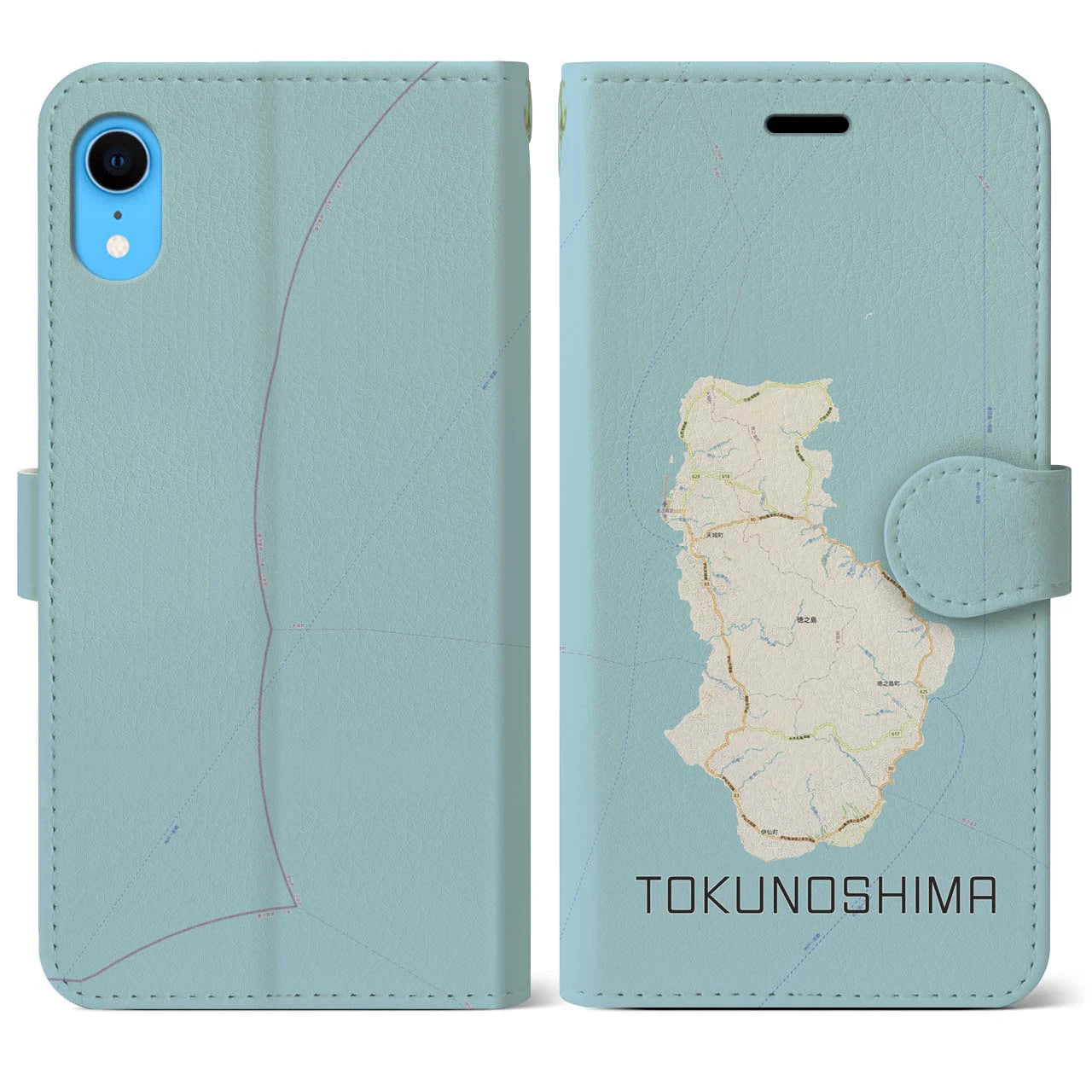 【徳之島(鹿児島県)】地図柄iPhoneケース(手帳タイプ)ナチュラル・iPhone XR 用