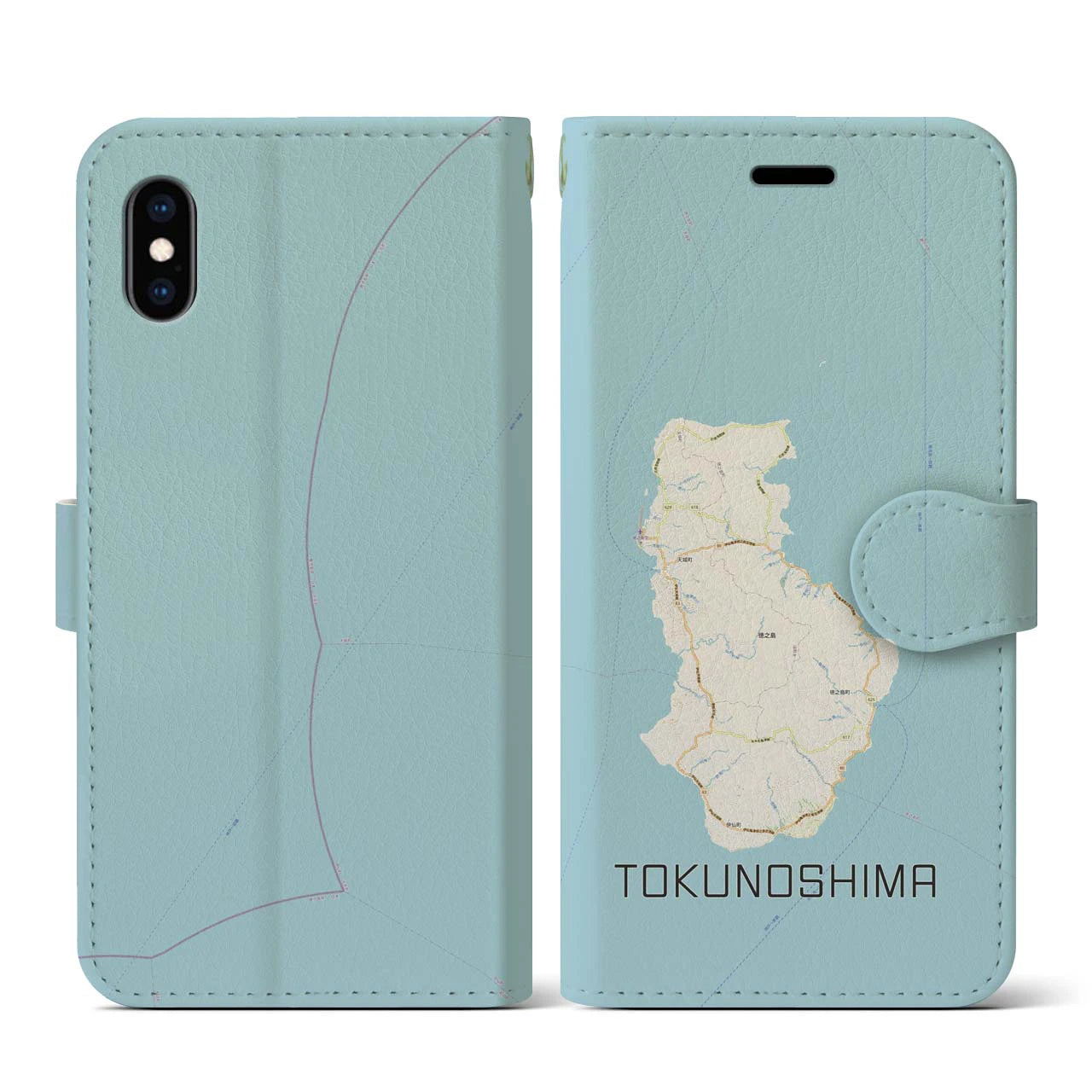 【徳之島(鹿児島県)】地図柄iPhoneケース(手帳タイプ)ナチュラル・iPhone XS / X 用