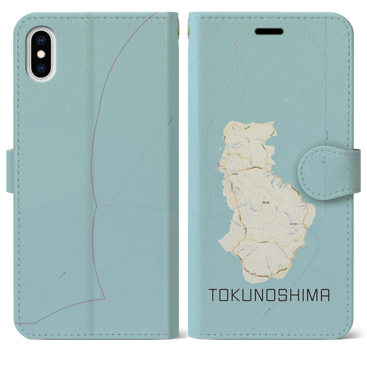 【徳之島(鹿児島県)】地図柄iPhoneケース(手帳タイプ)ナチュラル・iPhone XS Max 用