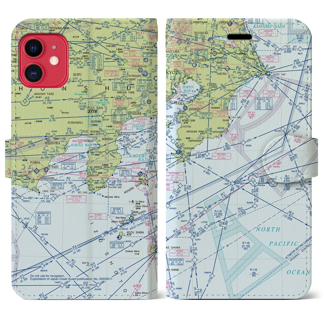 【東京航空図(東京都)】航空図iPhoneケース(手帳タイプ)デイタイムフライト・iPhone 11 用