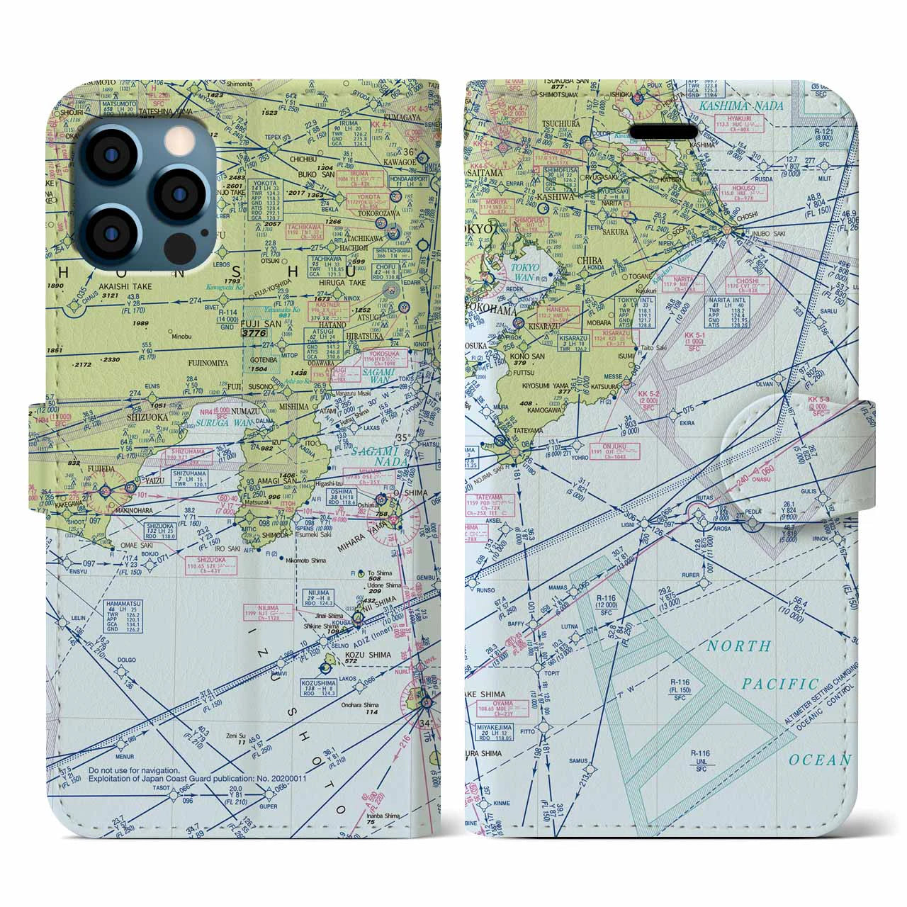 【東京航空図(東京都)】航空図iPhoneケース(手帳タイプ)デイタイムフライト・iPhone 12 / 12 Pro 用