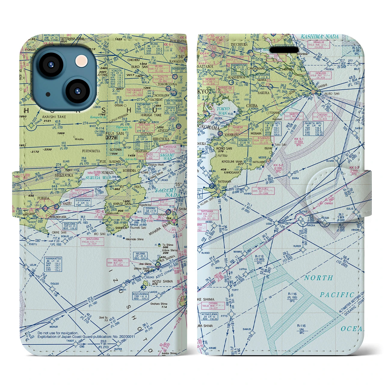 【東京航空図(東京都)】航空図iPhoneケース(手帳タイプ)デイタイムフライト・iPhone 13 用