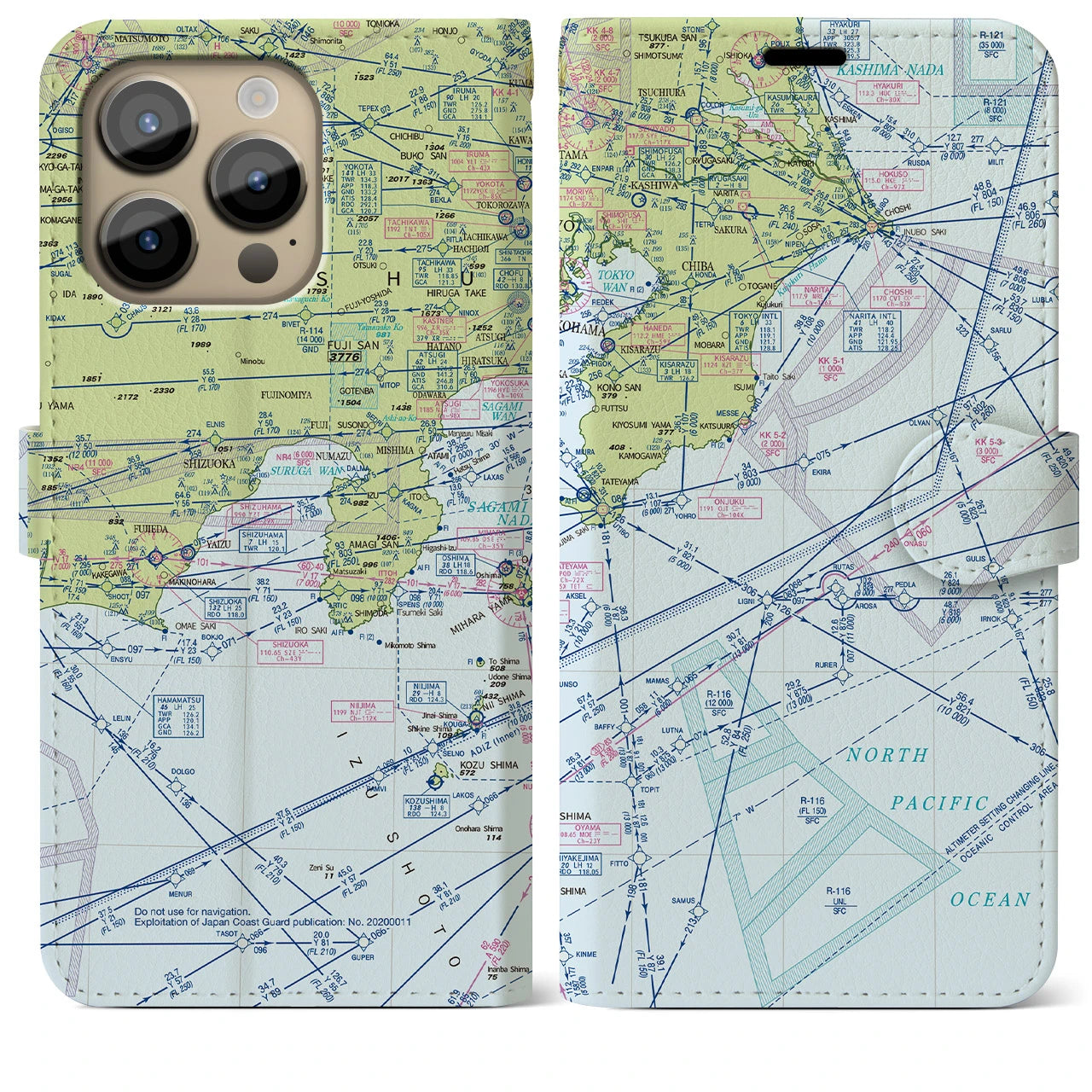 【東京航空図(東京都)】航空図iPhoneケース(手帳タイプ)デイタイムフライト・iPhone 14 Pro Max 用