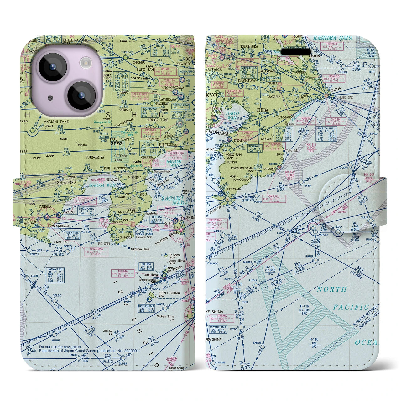 【東京航空図(東京都)】航空図iPhoneケース(手帳タイプ)デイタイムフライト・iPhone 14 用