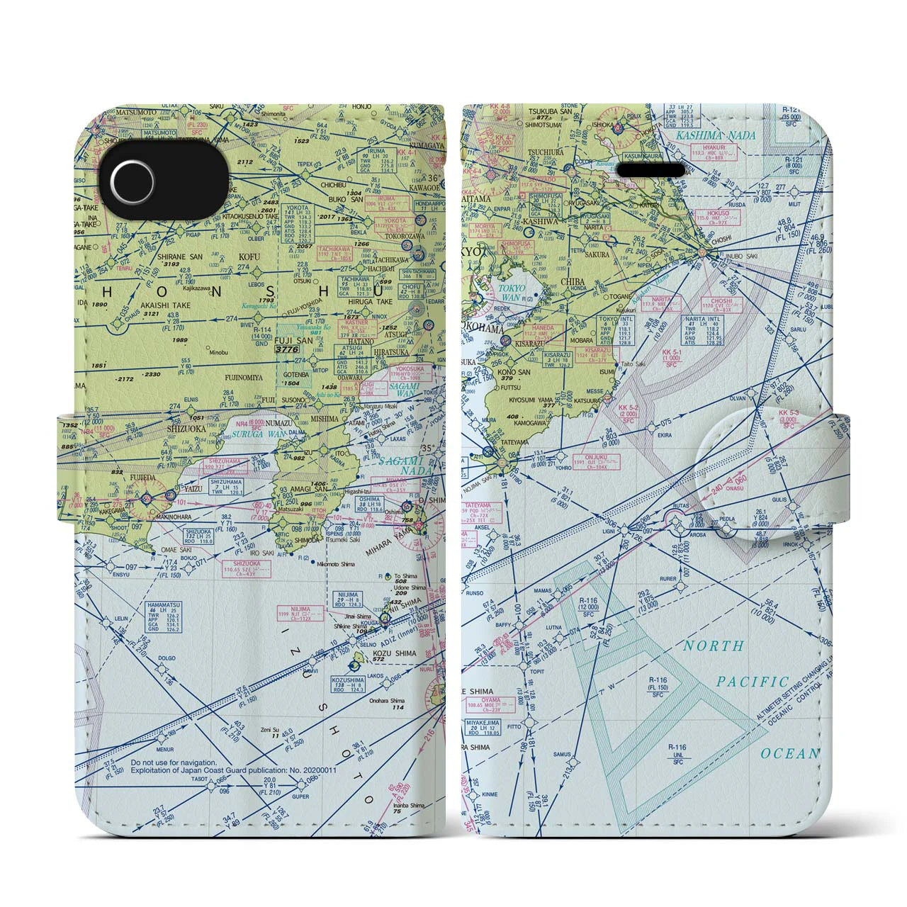 【東京航空図(東京都)】航空図iPhoneケース(手帳タイプ)デイタイムフライト・iPhone SE(第3 / 第2世代) / 8 / 7 / 6s / 6 用