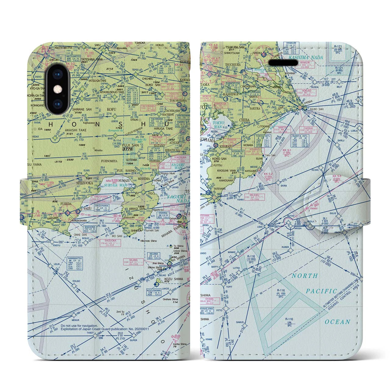【東京航空図(東京都)】航空図iPhoneケース(手帳タイプ)デイタイムフライト・iPhone XS / X 用