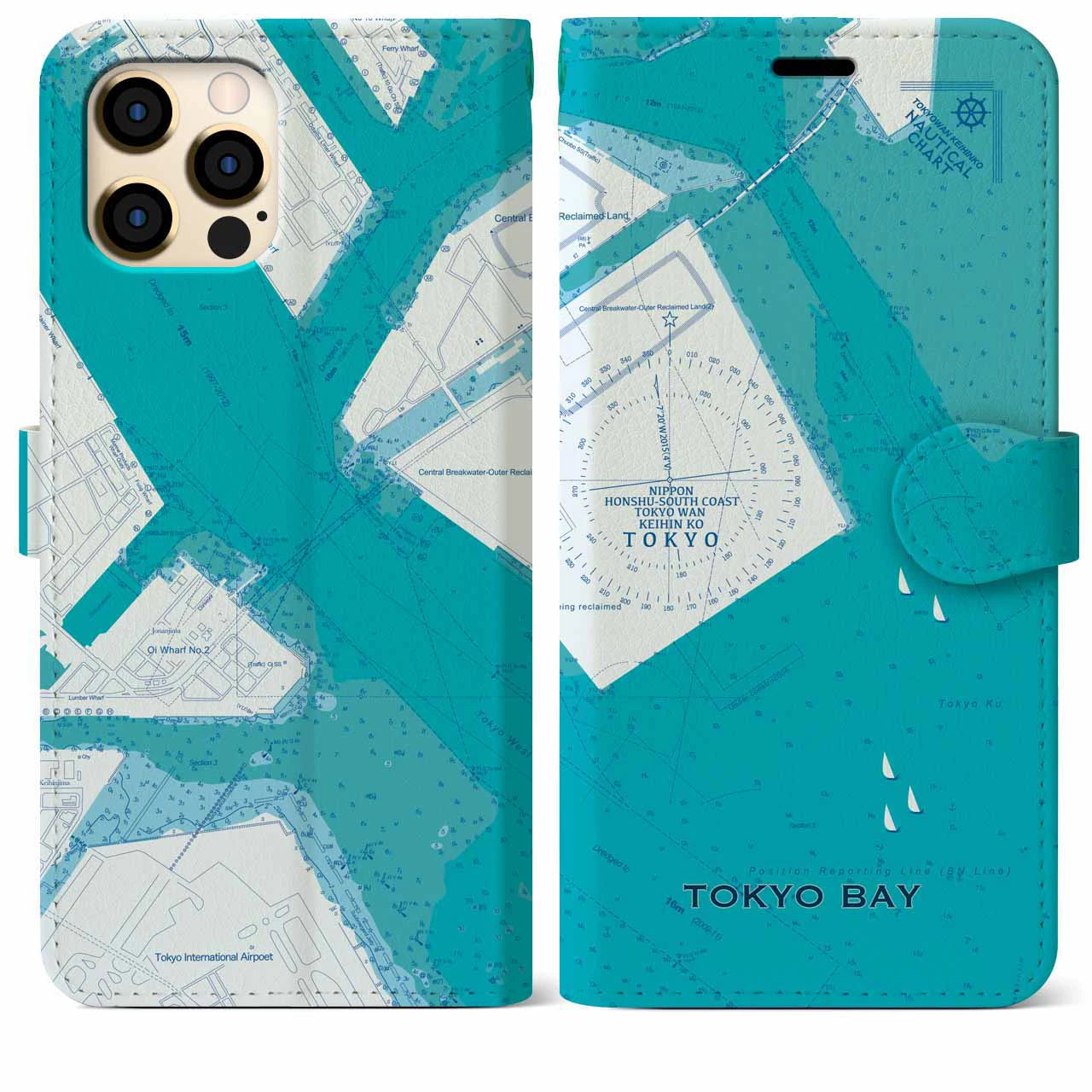 【東京港(東京都)】海図iPhoneケース(手帳タイプ)ブルー・iPhone 12 Pro Max 用