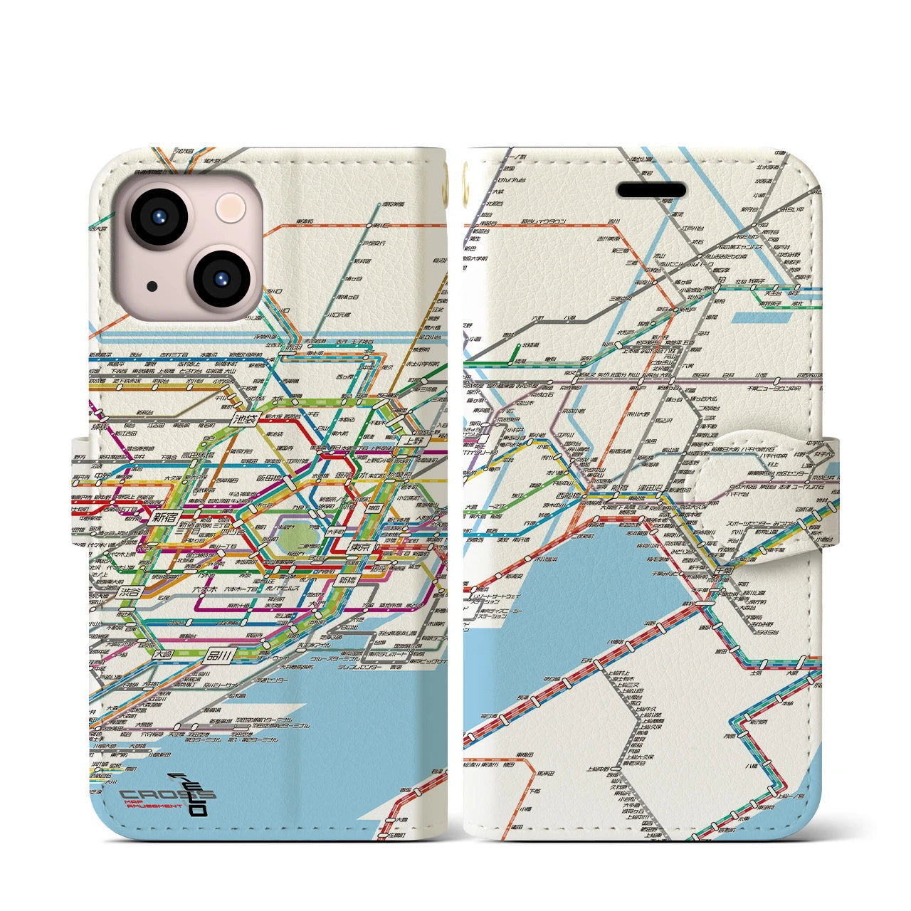 【東京東部路線図(東京都)】路線図iPhoneケース(手帳タイプ)ホワイト・iPhone 13 mini 用