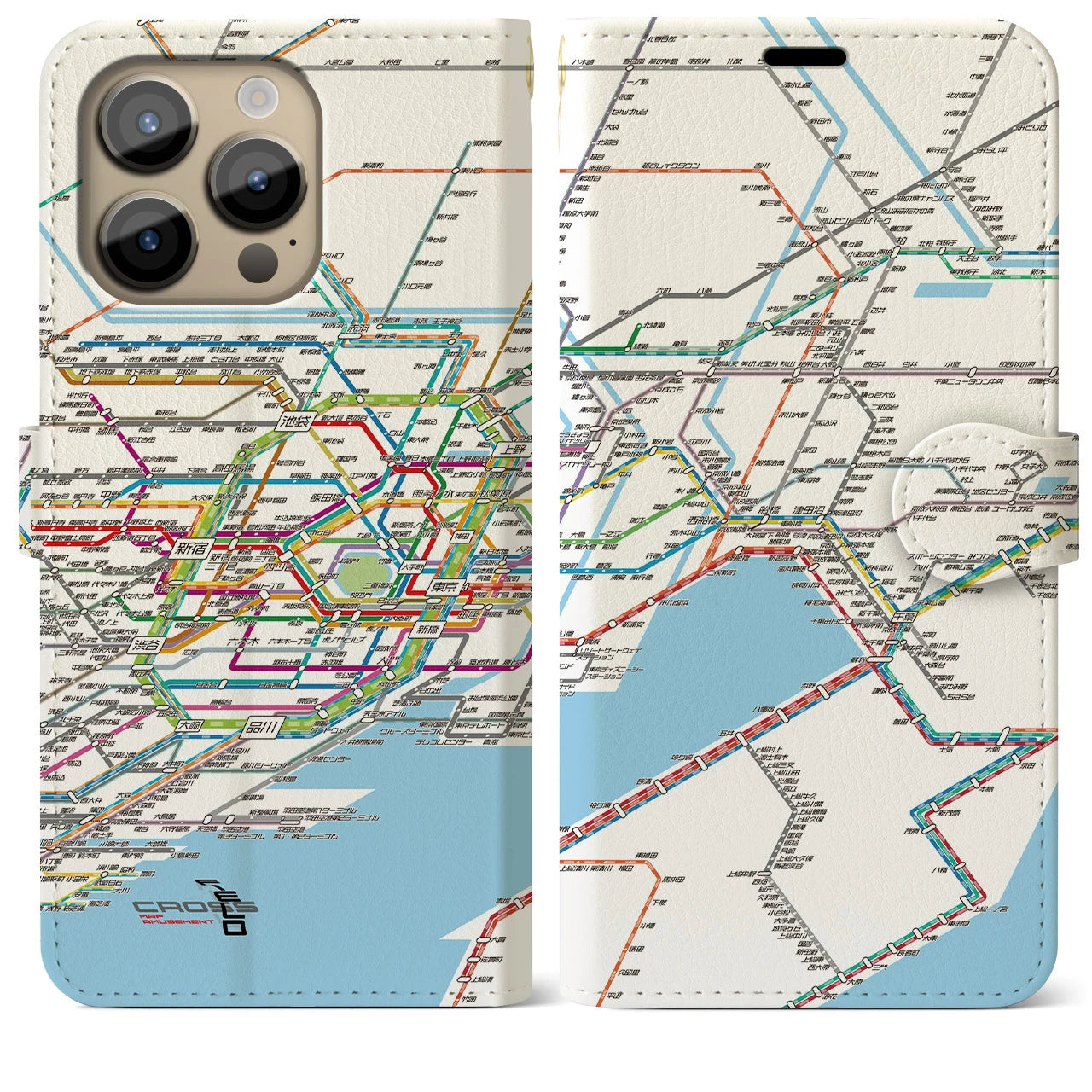 【東京東部路線図(東京都)】路線図iPhoneケース(手帳タイプ)ホワイト・iPhone 14 Pro Max 用