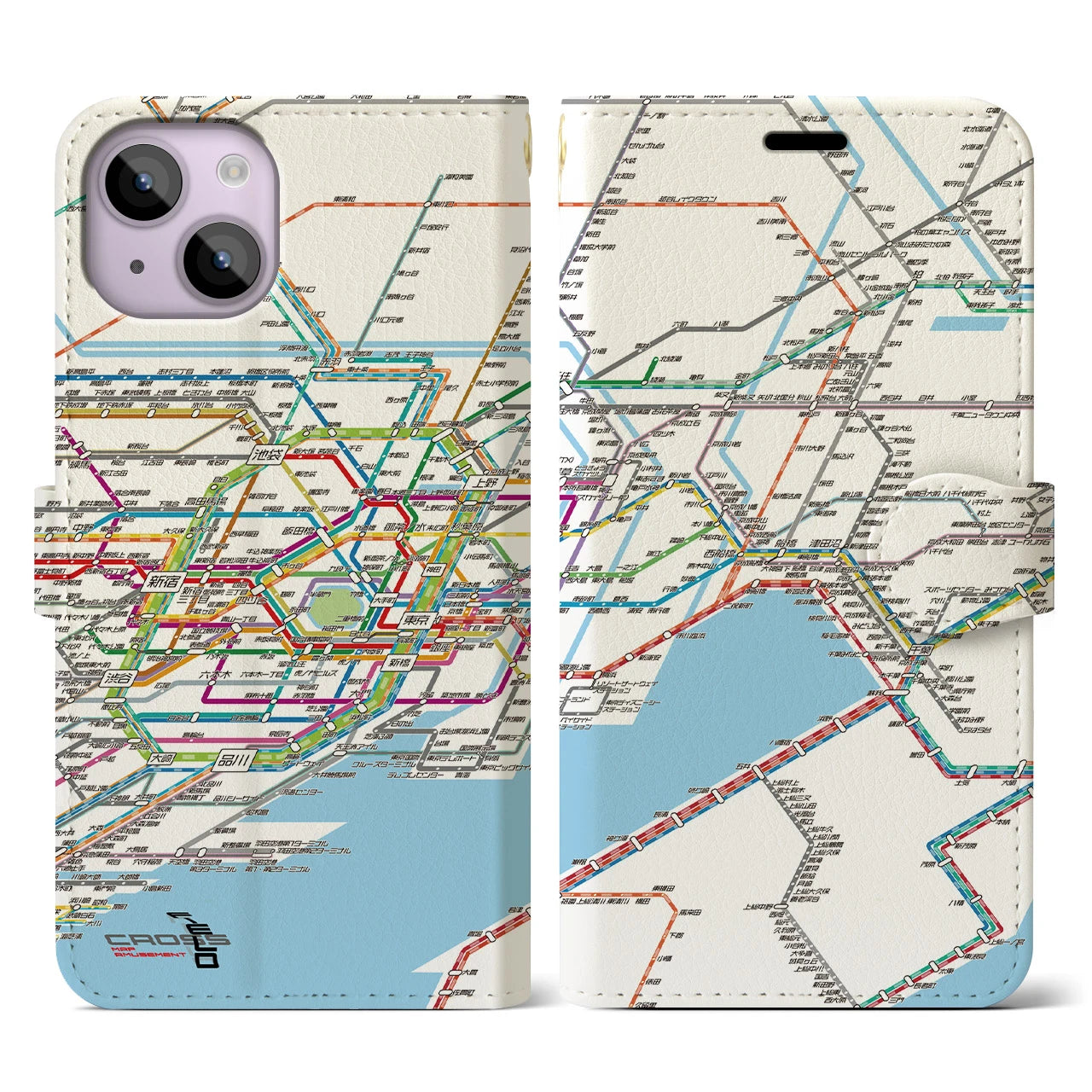 【東京東部路線図(東京都)】路線図iPhoneケース(手帳タイプ)ホワイト・iPhone 14 用