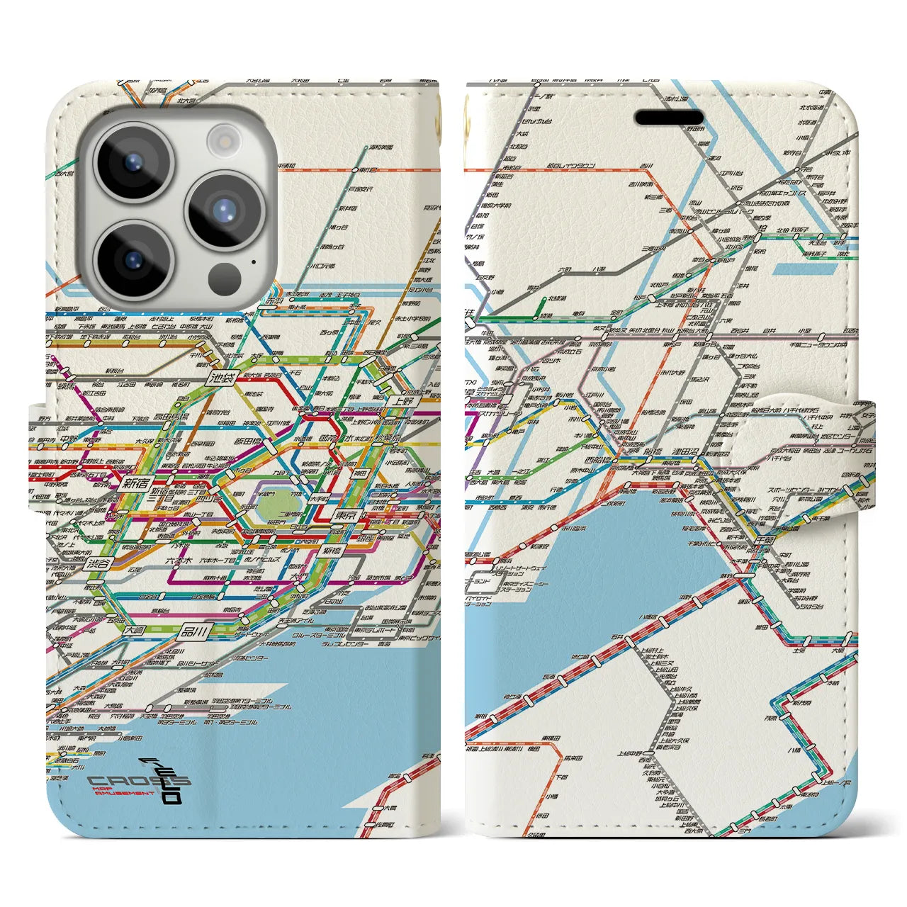 【東京東部路線図(東京都)】路線図iPhoneケース(手帳タイプ)ホワイト・iPhone 15 Pro 用