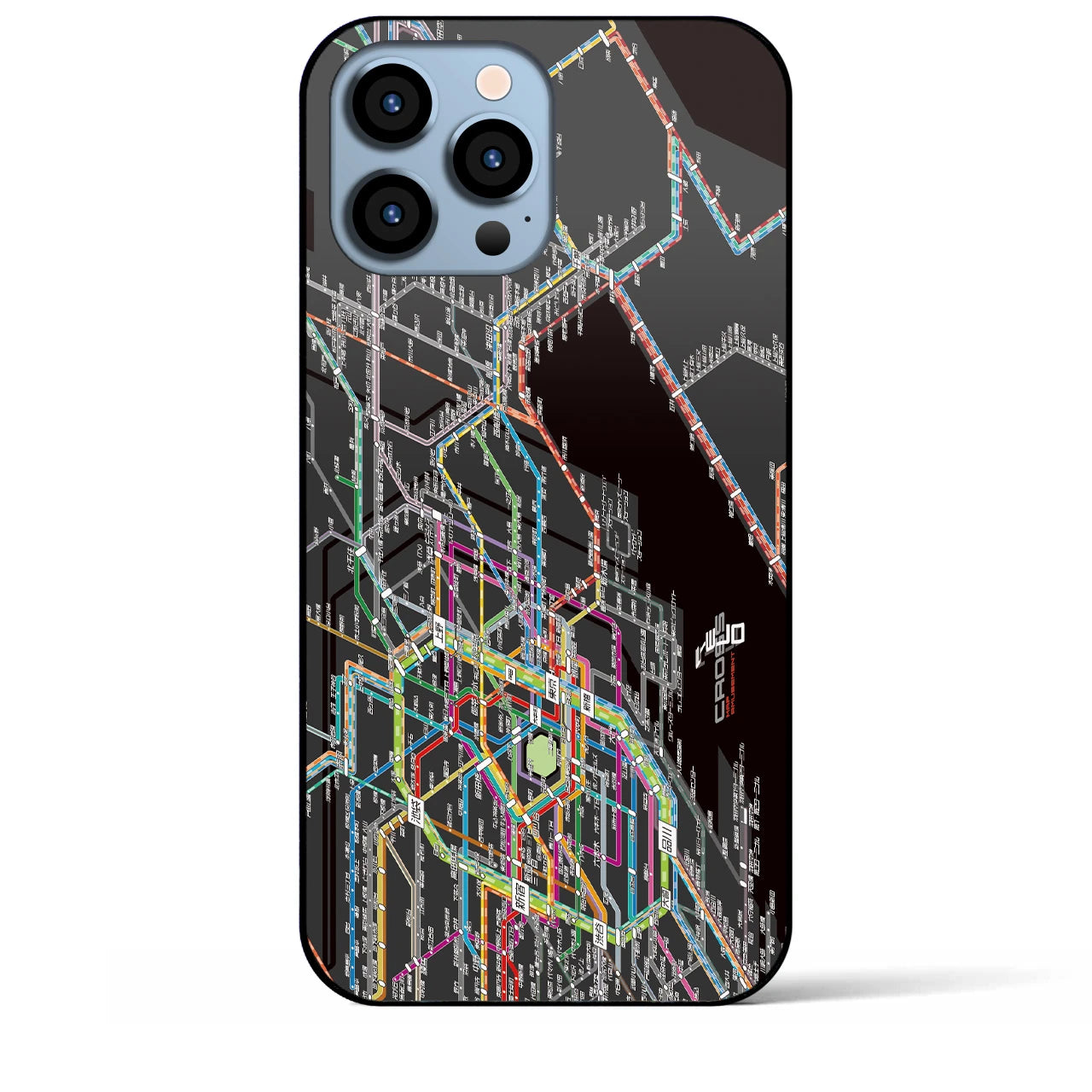 【東京東部路線図】地図柄iPhoneケース(背面ガラスタイプ・ブラック)iPhone 15 Plus 用