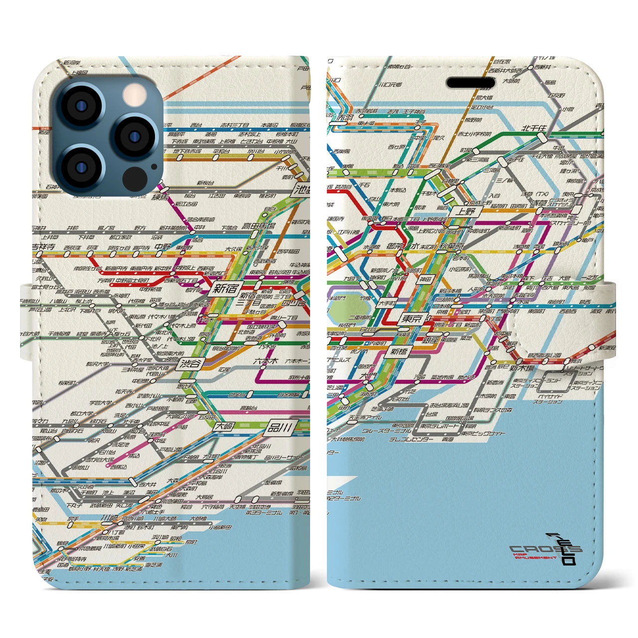 【東京路線図(東京都)】路線図iPhoneケース(手帳タイプ)ホワイト・iPhone 12 / 12 Pro 用