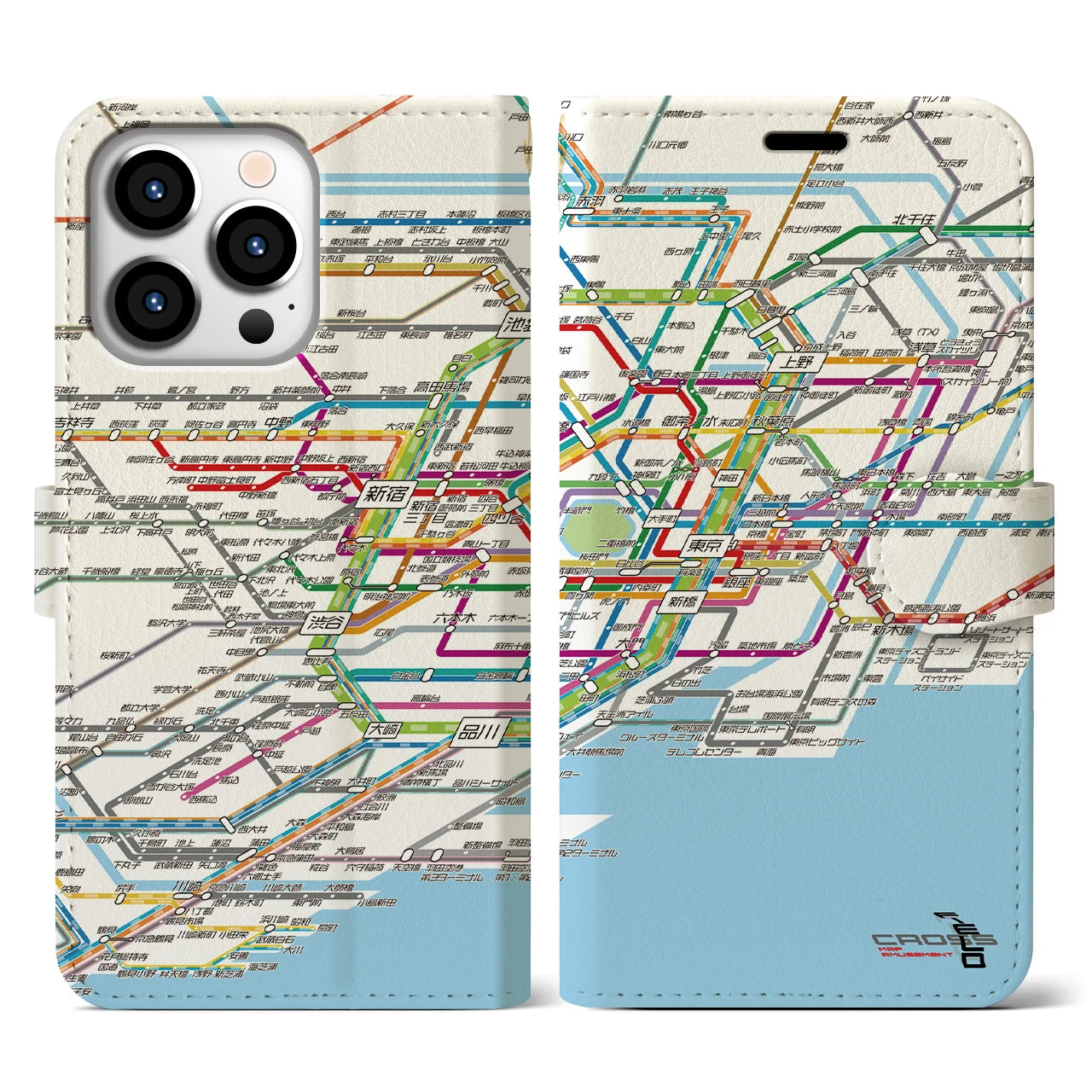 【東京路線図(東京都)】路線図iPhoneケース(手帳タイプ)ホワイト・iPhone 13 Pro 用
