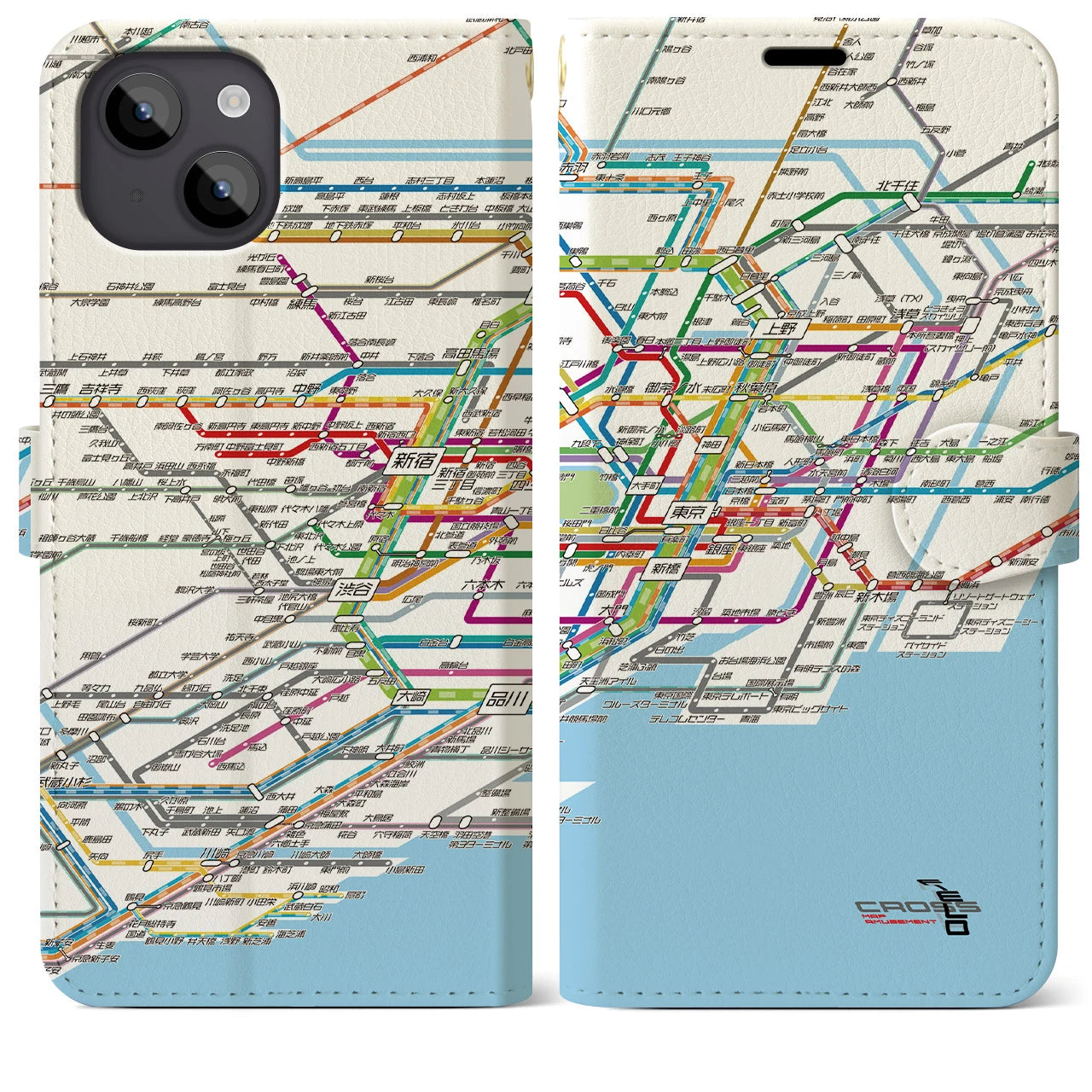 【東京路線図(東京都)】路線図iPhoneケース(手帳タイプ)ホワイト・iPhone 14 Plus 用