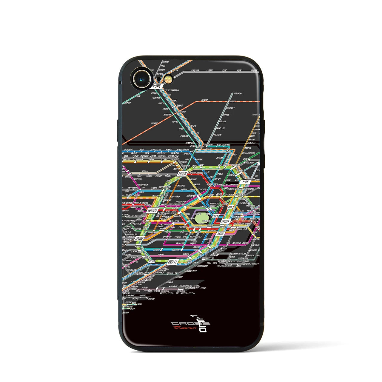 【東京路線図】地図柄iPhoneケース(背面ガラスタイプ・ブラック)iPhone SE(第3 / 第2世代) / 8 / 7 用