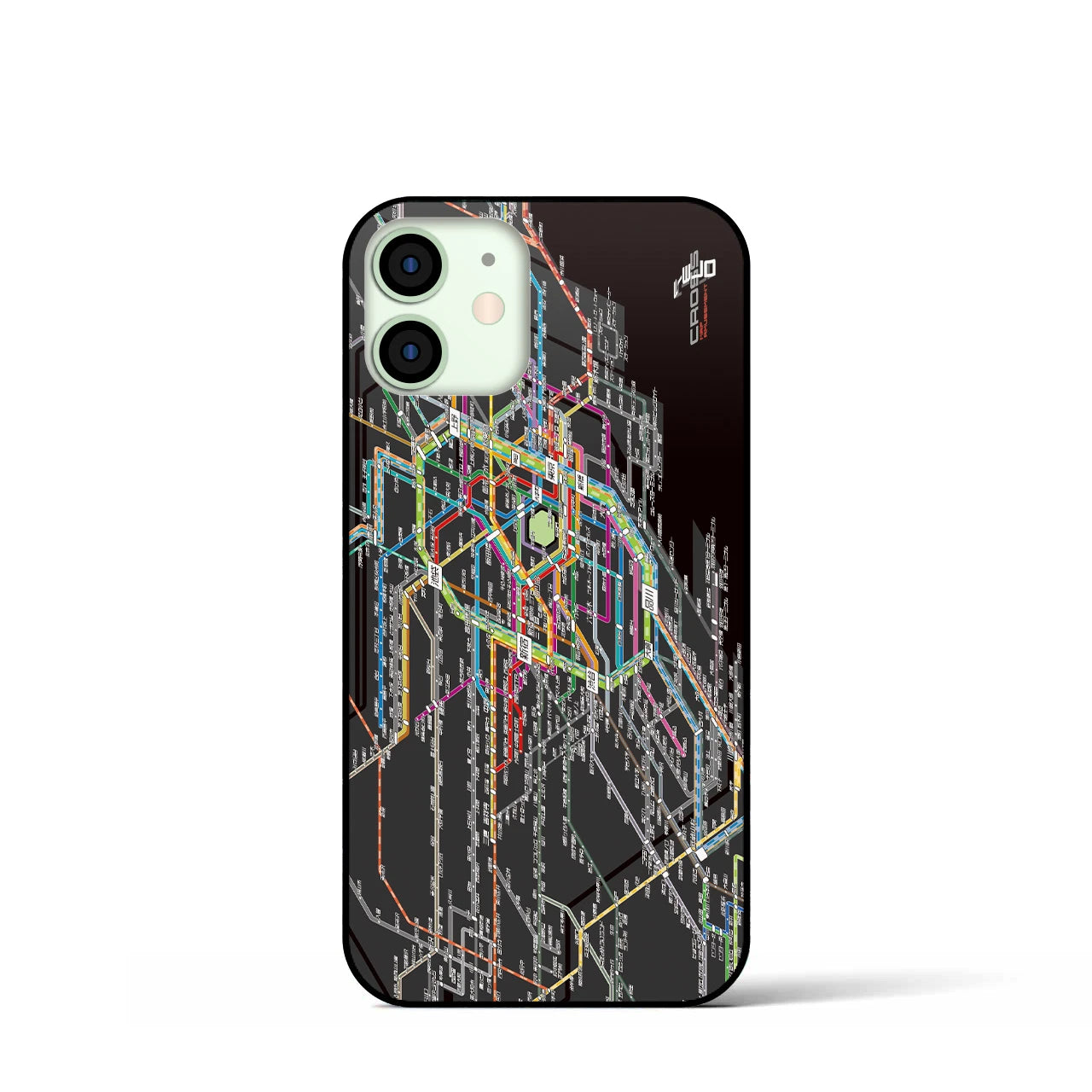 【東京西部路線図】地図柄iPhoneケース(背面ガラスタイプ・ブラック)iPhone 12 mini 用