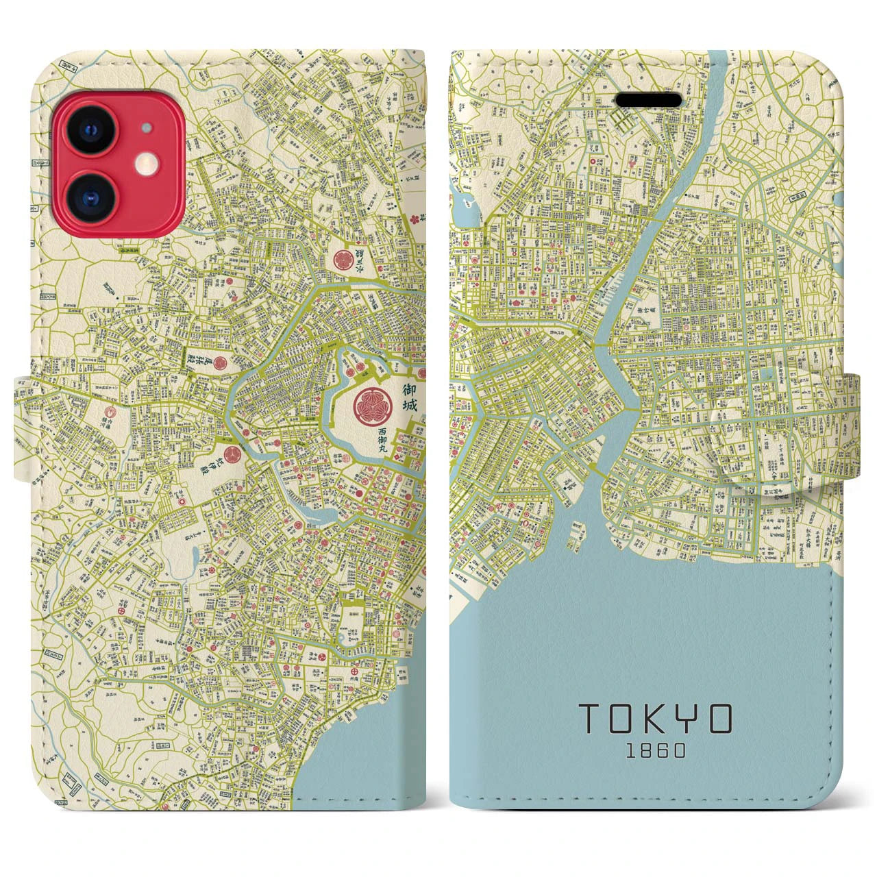 【東京1860】地図柄iPhoneケース(手帳両面タイプ・ナチュラル)iPhone 11 用