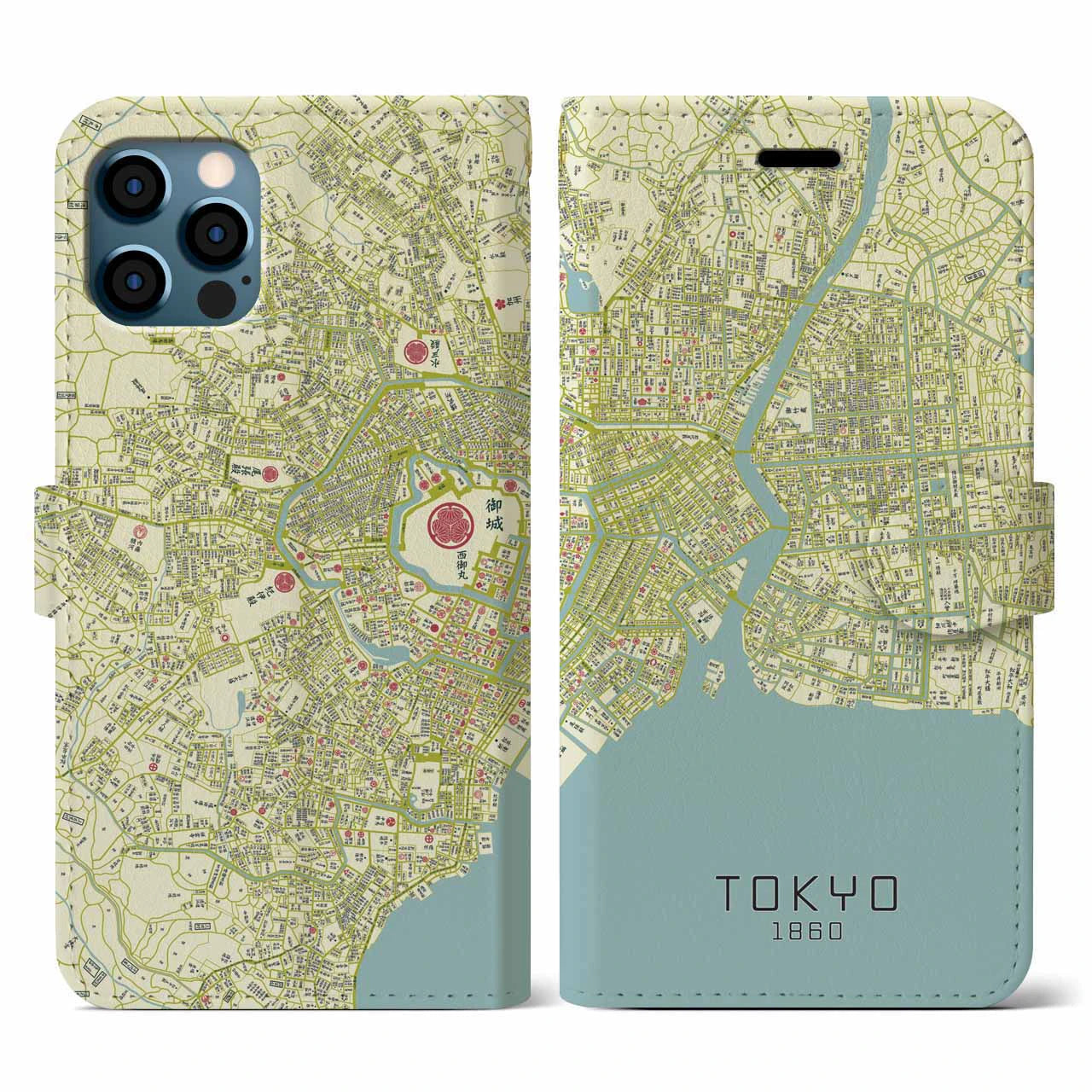 【東京1860】地図柄iPhoneケース(手帳両面タイプ・ナチュラル)iPhone 12 / 12 Pro 用