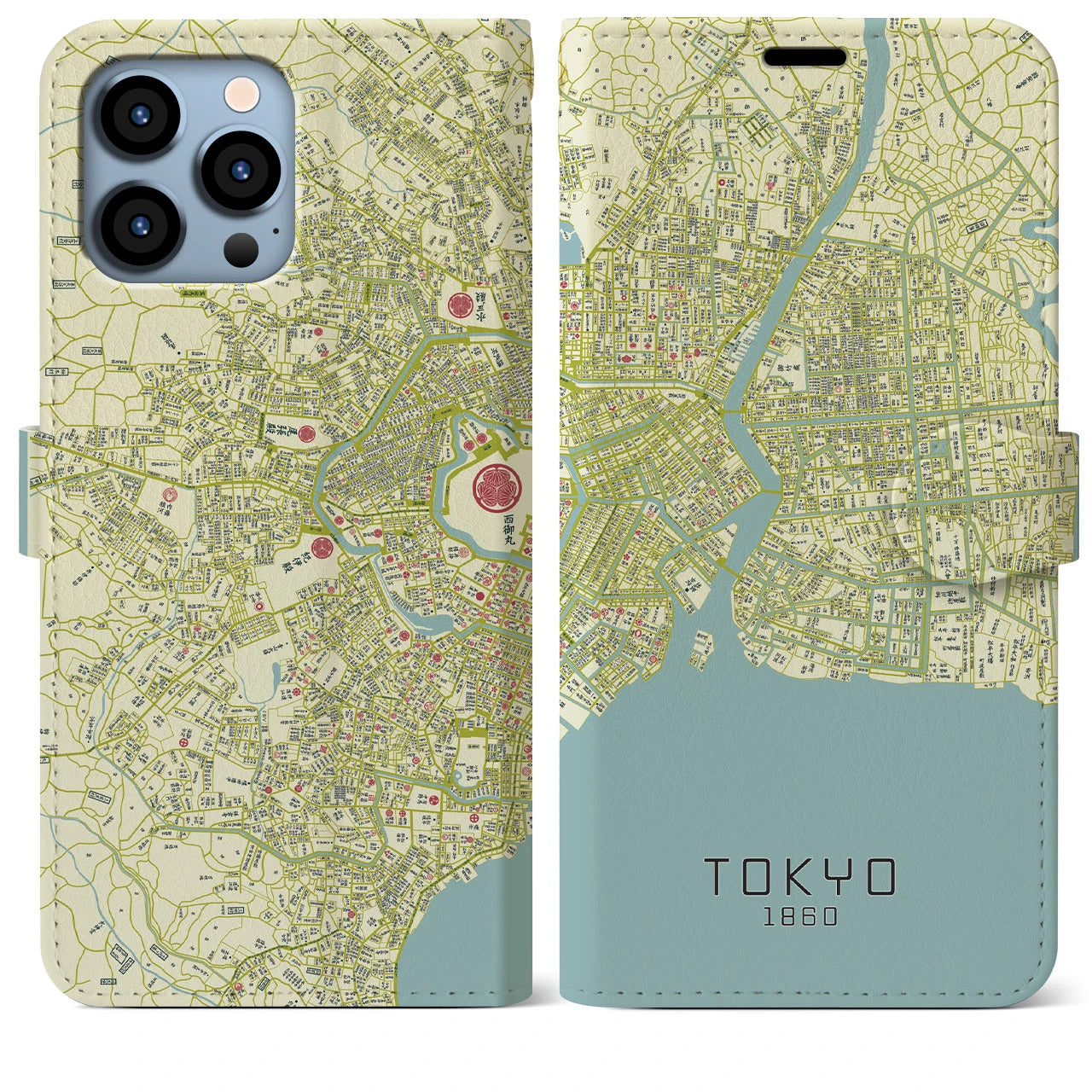 【東京1860】地図柄iPhoneケース(手帳両面タイプ・ナチュラル)iPhone 13 Pro Max 用